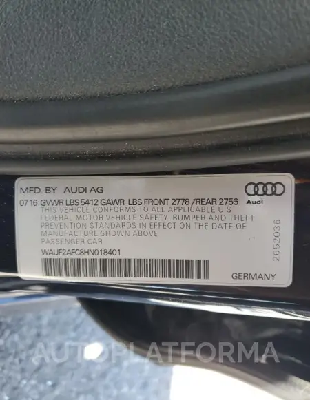 AUDI A6 PREMIUM 2017 vin WAUF2AFC8HN018401 from auto auction Copart