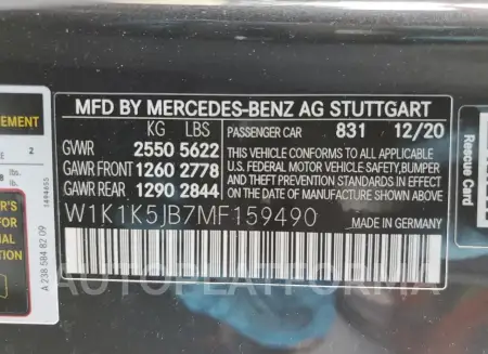 MERCEDES-BENZ E 450 2021 vin W1K1K5JB7MF159490 from auto auction Copart