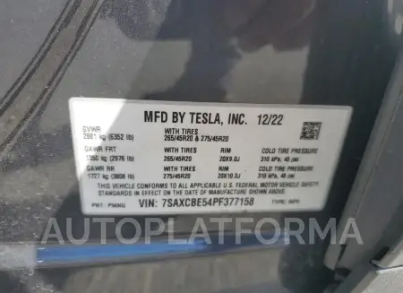 TESLA MODEL X 2023 vin 7SAXCBE54PF377158 from auto auction Copart