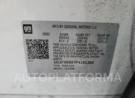 CHEVROLET BOLT EV 2L 2023 vin 1G1FX6S07P4191384 from auto auction Copart