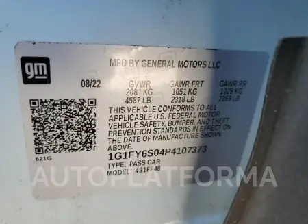 CHEVROLET BOLT EUV L 2023 vin 1G1FY6S04P4107373 from auto auction Copart