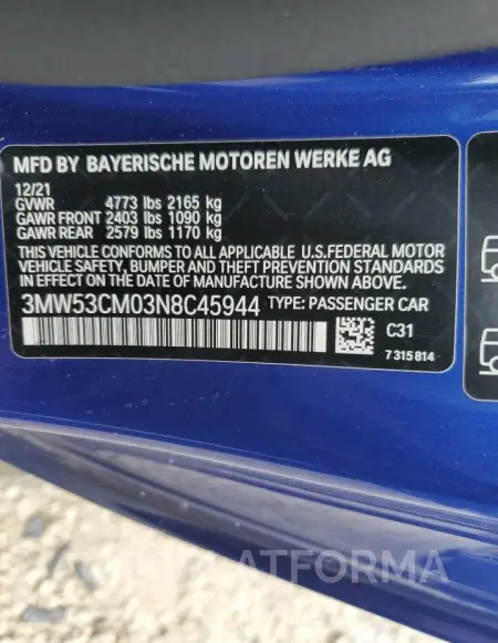 BMW M240XI 2022 vin 3MW53CM03N8C45944 from auto auction Copart