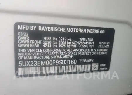 BMW X7 XDRIVE4 2023 vin 5UX23EM00P9S03160 from auto auction Copart