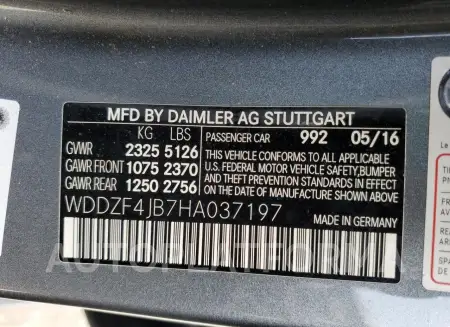 MERCEDES-BENZ E 300 2017 vin WDDZF4JB7HA037197 from auto auction Copart