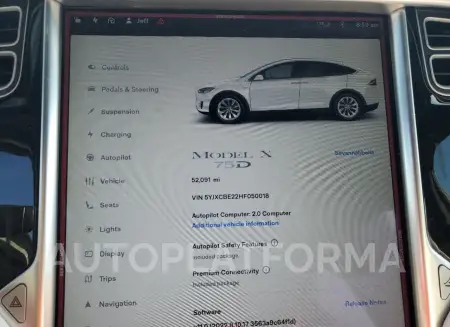 TESLA MODEL X 2017 vin 5YJXCBE22HF050018 from auto auction Copart