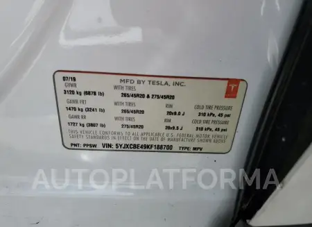 TESLA MODEL X 2019 vin 5YJXCBE49KF188700 from auto auction Copart