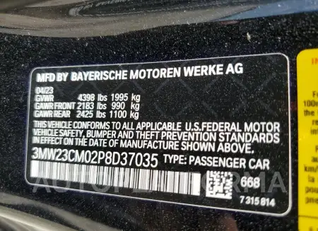 BMW 230I 2023 vin 3MW23CM02P8D37035 from auto auction Copart