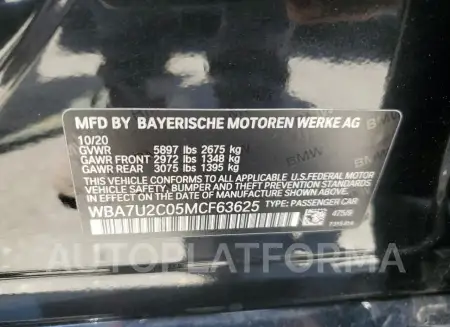 BMW 750 XI 2021 vin WBA7U2C05MCF63625 from auto auction Copart