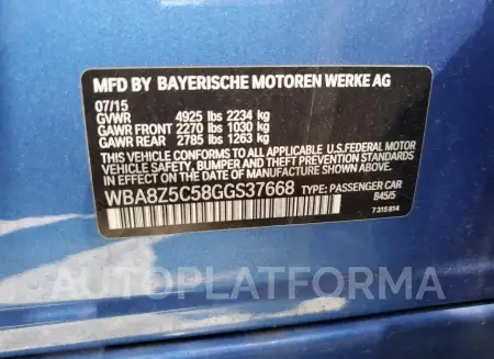 BMW 328 XIGT S 2016 vin WBA8Z5C58GGS37668 from auto auction Copart