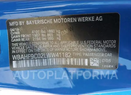 BMW Z4 M40I 2020 vin WBAHF9C02LWW41182 from auto auction Copart