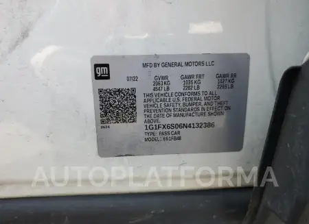 CHEVROLET BOLT EV 2L 2022 vin 1G1FX6S06N4132386 from auto auction Copart