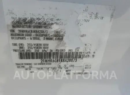 FORD FLEX SEL 2019 vin 2FMHK6C81KBA28873 from auto auction Copart