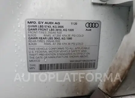 AUDI SQ5 PREMIU 2021 vin WA1B4AFY9M2029016 from auto auction Copart