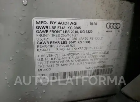 AUDI SQ5 PRESTI 2021 vin WA1C4AFY2M2023224 from auto auction Copart