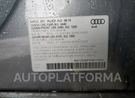 AUDI Q5 PREMIUM 2015 vin WA1CFAFP7FA015551 from auto auction Copart