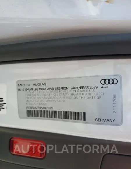 AUDI A5 PREMIUM 2019 vin WAUANCF50KA061028 from auto auction Copart