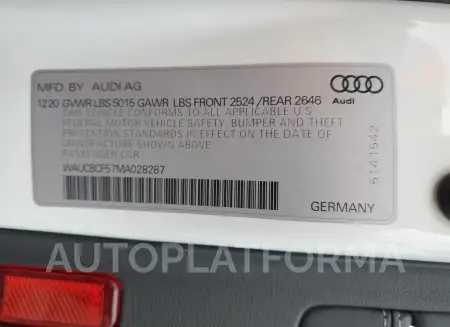 AUDI A5 PREMIUM 2021 vin WAUCBCF57MA028287 from auto auction Copart