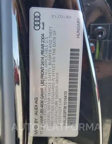 AUDI A3 PREMIUM 2019 vin WAUJEGFF3K1016410 from auto auction Copart