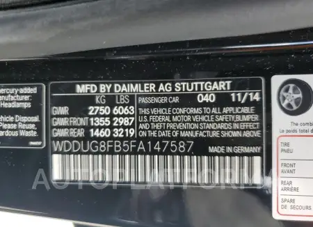 MERCEDES-BENZ S 550 4MAT 2015 vin WDDUG8FB5FA147587 from auto auction Copart