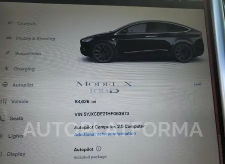 TESLA MODEL X 2017 vin 5YJXCBE21HF063973 from auto auction Copart