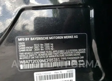 BMW 740 I 2021 vin WBA7T2C09MCF85761 from auto auction Copart