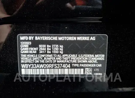 BMW I4 M50 2024 vin WBY33AW09RFS37404 from auto auction Copart