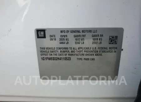 CHEVROLET BOLT EV LT 2017 vin 1G1FW6S02H4110523 from auto auction Copart