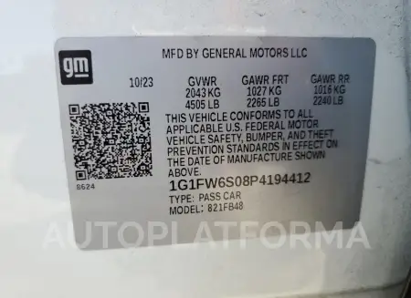 CHEVROLET BOLT EV 1L 2023 vin 1G1FW6S08P4194412 from auto auction Copart