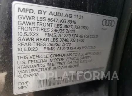 AUDI RS Q8 2022 vin WU1ARBF16ND010671 from auto auction Copart