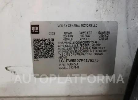 CHEVROLET BOLT EV 1L 2023 vin 1G1FW6S07P4176175 from auto auction Copart