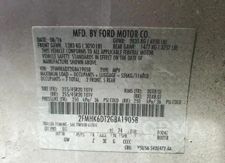 FORD FLEX LIMIT 2016 vin 2FMHK6DT2GBA19058 from auto auction Copart