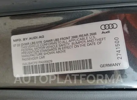 AUDI S5 PRESTIG 2023 vin WAUB4CF51PA005629 from auto auction Copart