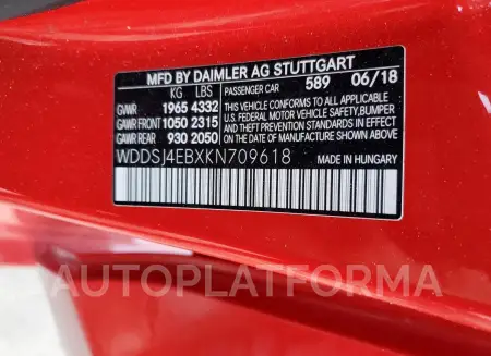 MERCEDES-BENZ CLA 250 2019 vin WDDSJ4EBXKN709618 from auto auction Copart