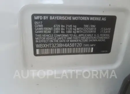 BMW X1 XDRIVE2 2017 vin WBXHT3Z38H4A58120 from auto auction Copart