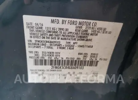 FORD FLEX SEL 2016 vin 2FMGK5C84GBA09103 from auto auction Copart