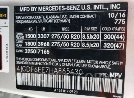 MERCEDES-BENZ GLS 450 4M 2017 vin 4JGDF6EE7HA865430 from auto auction Copart