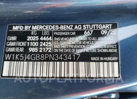 MERCEDES-BENZ CLA 250 2023 vin W1K5J4GB8PN343417 from auto auction Copart