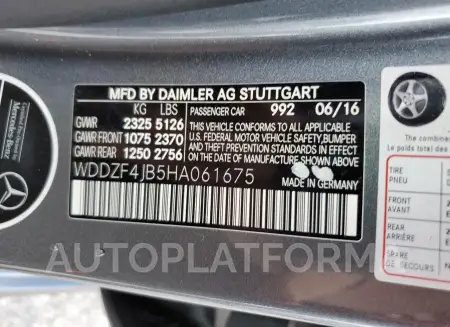 MERCEDES-BENZ E 300 2017 vin WDDZF4JB5HA061675 from auto auction Copart