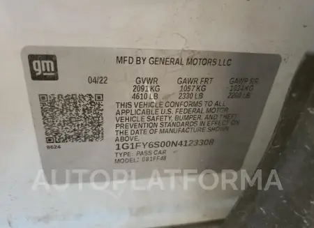 CHEVROLET BOLT EUV L 2022 vin 1G1FY6S00N4123308 from auto auction Copart