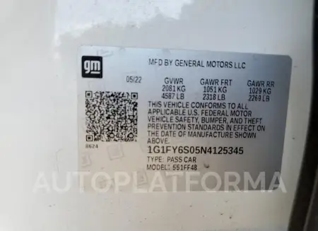 CHEVROLET BOLT EUV L 2022 vin 1G1FY6S05N4125345 from auto auction Copart