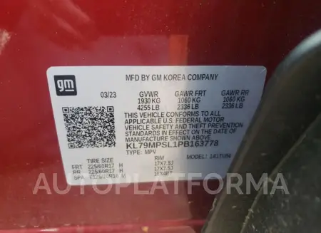 CHEVROLET TRAILBLAZE 2023 vin KL79MPSL1PB163778 from auto auction Copart