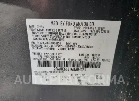 FORD FLEX SEL 2016 vin 2FMHK6C81GBA04354 from auto auction Copart