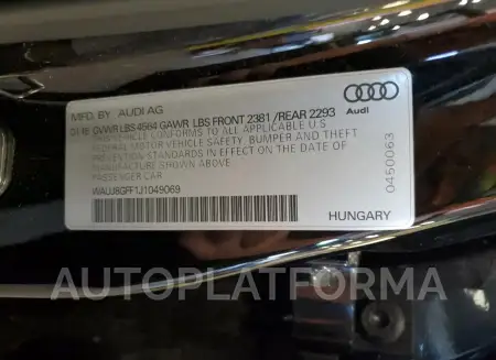 AUDI A3 PREMIUM 2018 vin WAUJ8GFF1J1049069 from auto auction Copart