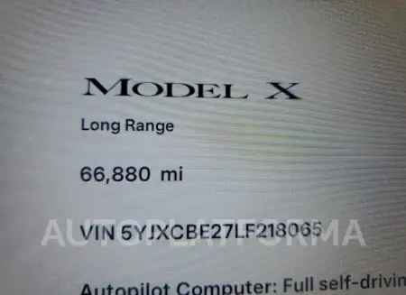 TESLA MODEL X 2020 vin 5YJXCBE27LF218065 from auto auction Copart