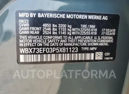 BMW X1 XDRIVE2 2023 vin WBX73EF03P5X81123 from auto auction Copart