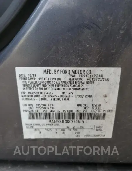 FORD ECOSPORT S 2019 vin MAJ6S3JL3KC254615 from auto auction Copart