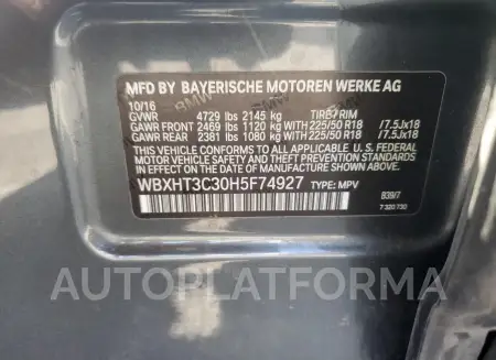 BMW X1 XDRIVE2 2017 vin WBXHT3C30H5F74927 from auto auction Copart