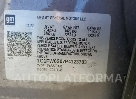 CHEVROLET BOLT EV 1L 2023 vin 1G1FW6S07P4123783 from auto auction Copart