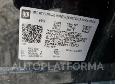 CHEVROLET EQUINOX LT 2023 vin 3GNAXUEG0PL122407 from auto auction Copart