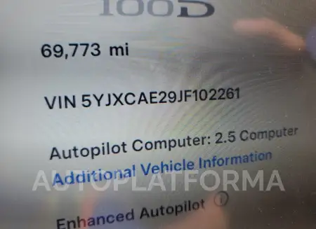 TESLA MODEL X 2018 vin 5YJXCAE29JF102261 from auto auction Copart